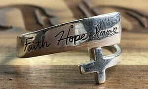 Footnotes Faith Hope Love Sterling Silver Cross Bypass Religious Band Size 9
